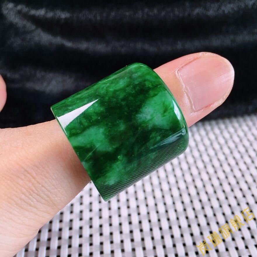 岚珊缅甸干青铁龙生祖母绿扳指色指环玉石扳指戒指环男款缅甸干青铁龙