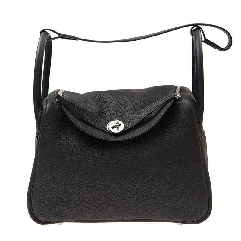 正品鉴定爱马仕hermes女士单肩斜挎包黑色皮质lindy琳达包便携休闲