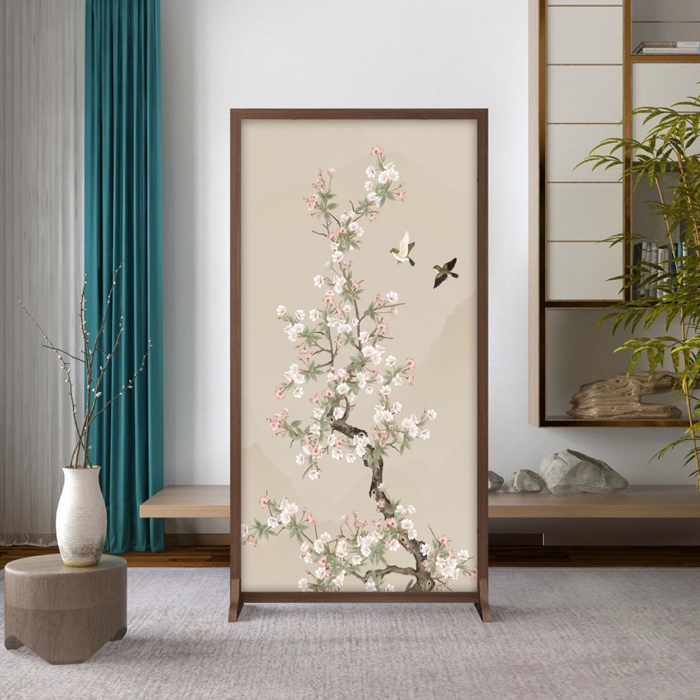 新中式现代隔断屏风玄关入户遮挡酒店客厅布艺家用办公室时尚座屏a6