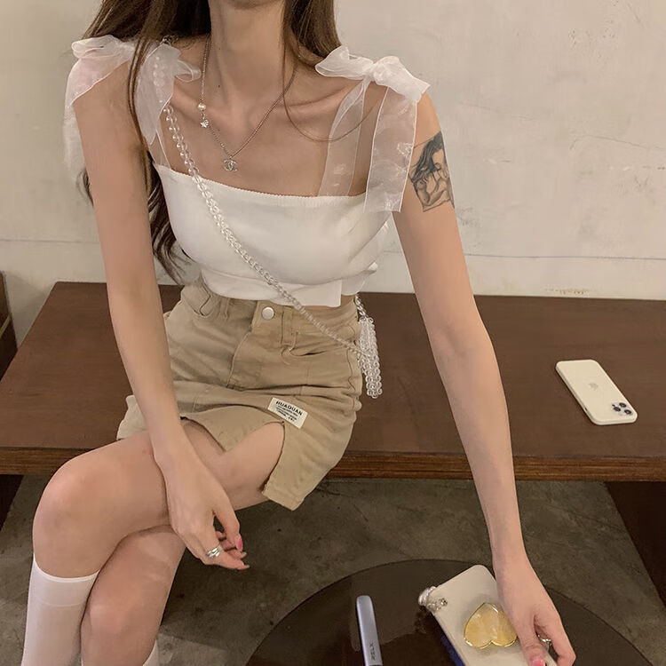 吊带女设计感绑带蝴蝶结吊带背心女内搭夏季2022年新款修身显瘦短款