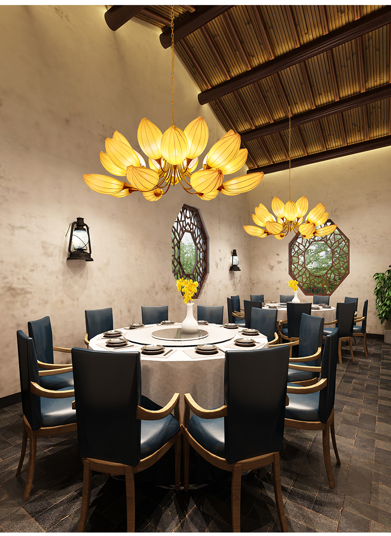 银枪莲花吊灯寺庙会所佛堂仙家供灯新中式餐厅吊灯酒店大堂宴会厅包间