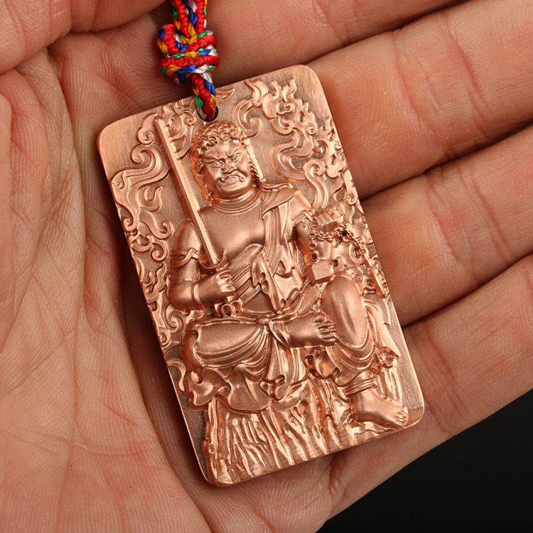 周庆祥 纯铜不动明王吊坠男士项链纯钛浮雕佛像吊牌不动尊菩萨黄铜