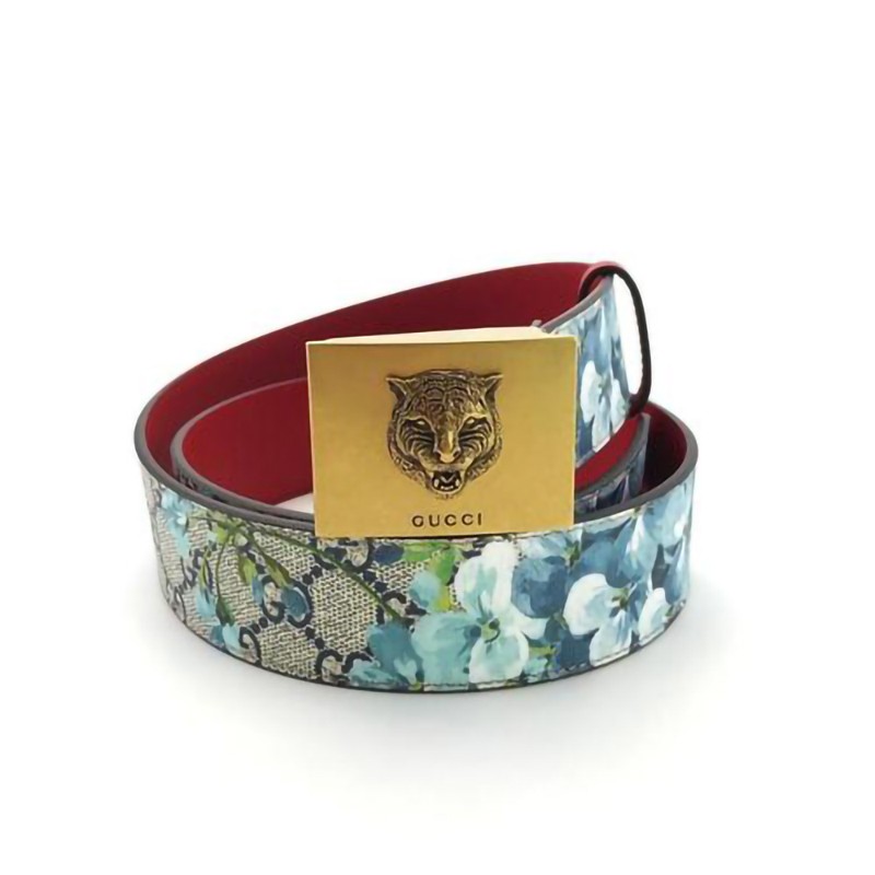 奢华gucci古驰古铜金色虎头腰带经典天竺葵印花牛皮546384cg印花90