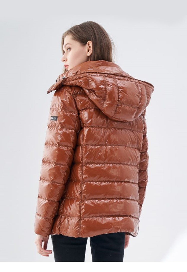 2022早春羽绒服女中短款女式美式休闲连帽外套女装奢侈品女装 棕色