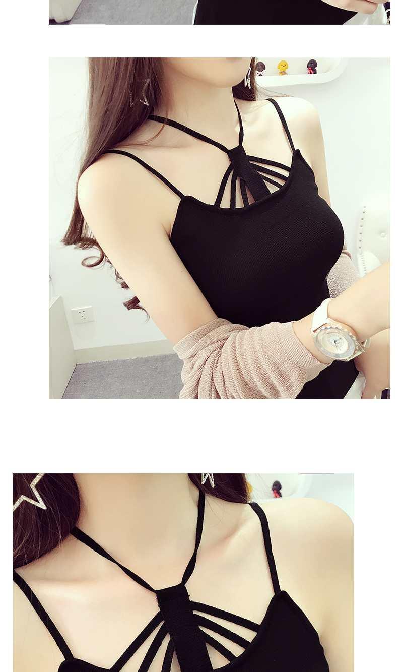 背心女吊带春夏新款韩版性感胸围镂空交叉挂脖针织吊带小背心女短款