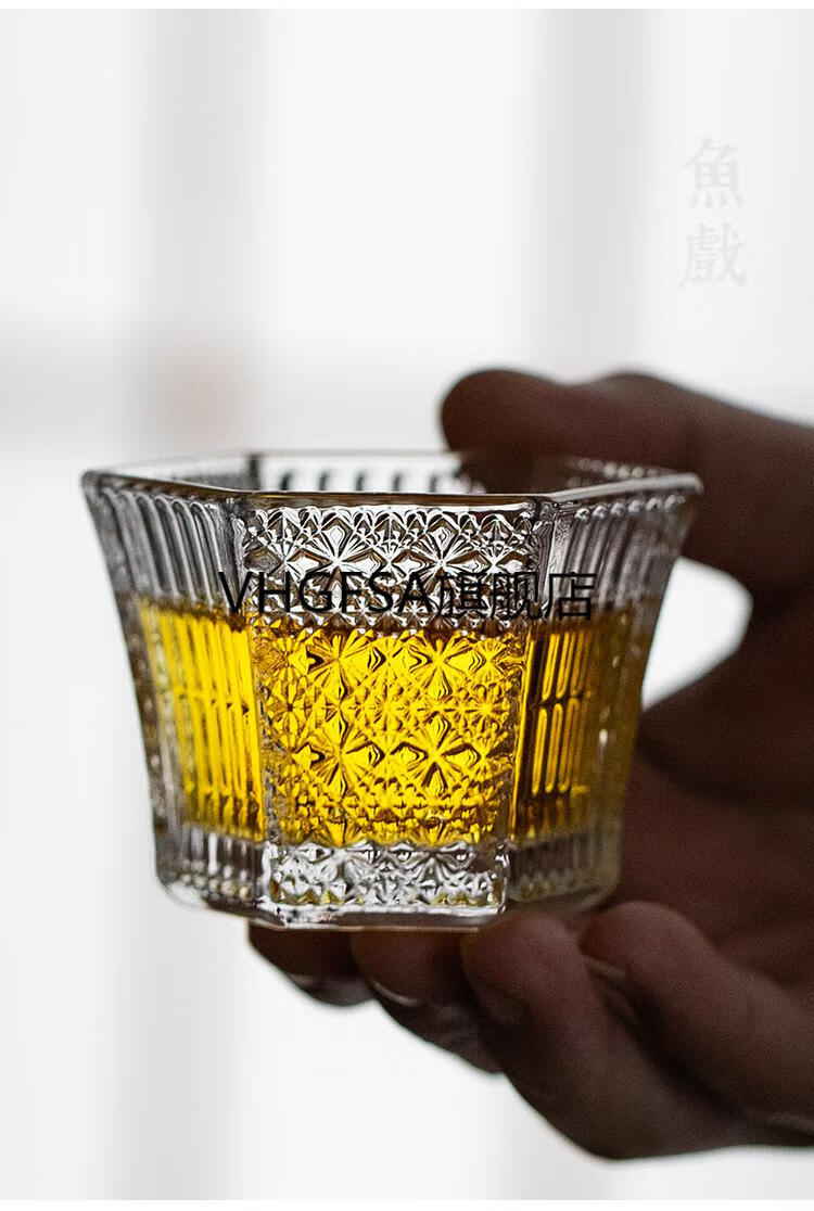 猫厨六角杯日本石冢硝子津轻六角水晶玻璃茶杯品茗杯威士忌清酒杯单杯