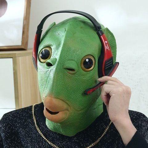 绿鱼头套 怪怪鱼头套无异味面具男女搞怪动物鱼头怪网红酒吧街头 鱼头