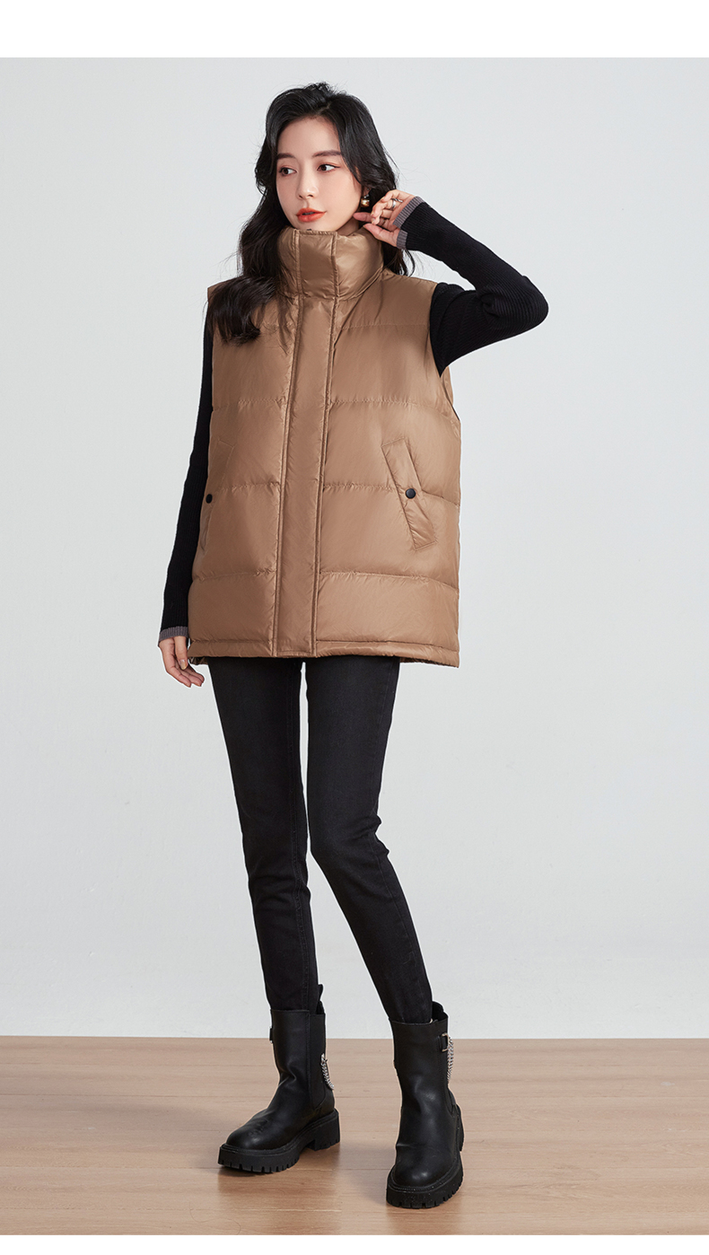 鸭鸭羽绒服马甲女2022年春季新品轻薄立领韩版休闲背心马夹q香槟色s