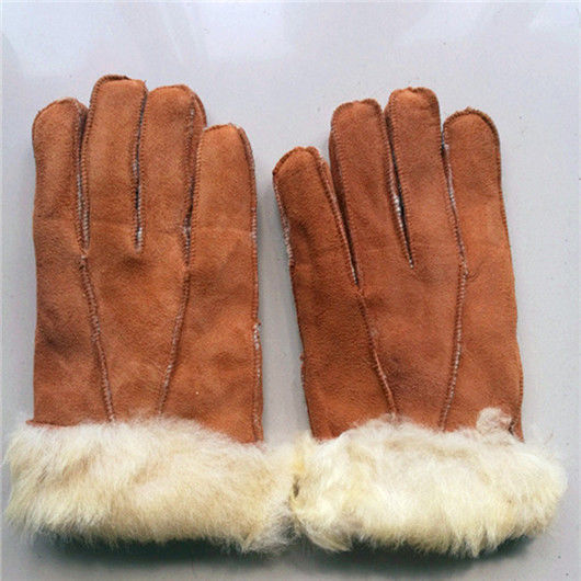 worms翻毛皮手套男女士户外男款五指羊毛皮加厚款皮毛一体防寒保暖