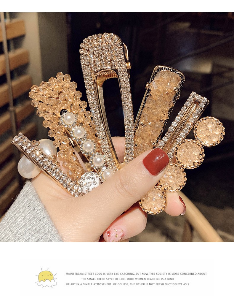 韩国网红水晶发夹边夹少女发卡子头饰简约风气质水钻发饰4轻歌慢7件套