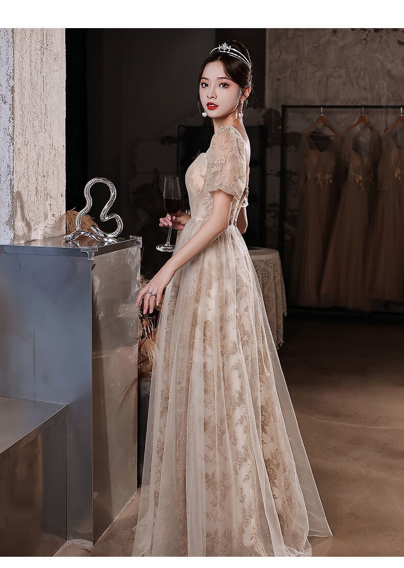 宴会晚礼服裙女2021新款轻奢仙气质优雅年会主持人艺考冬季连衣裙