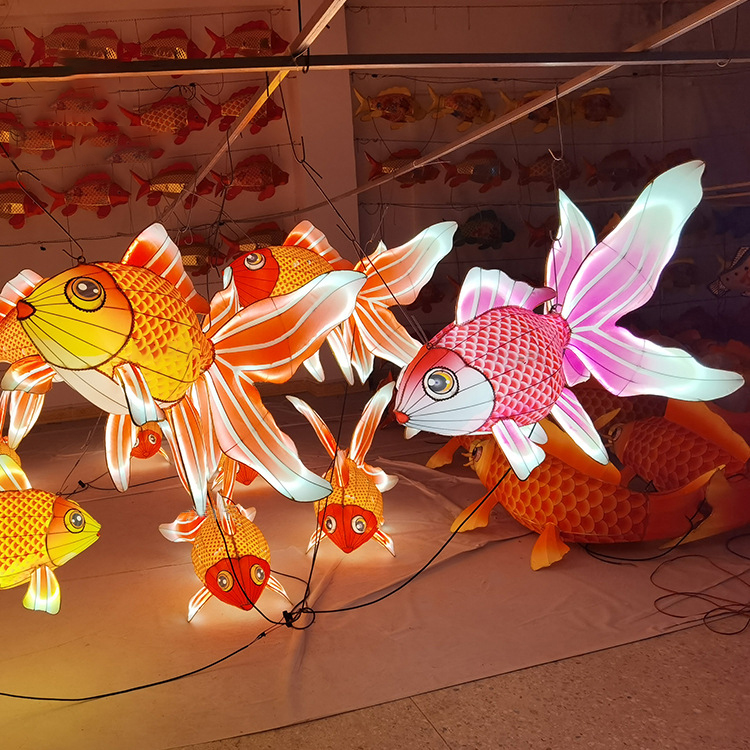新品传统金鱼灯笼手工鲤鱼花灯现货发光印花鱼造型彩灯元宵节新年春节