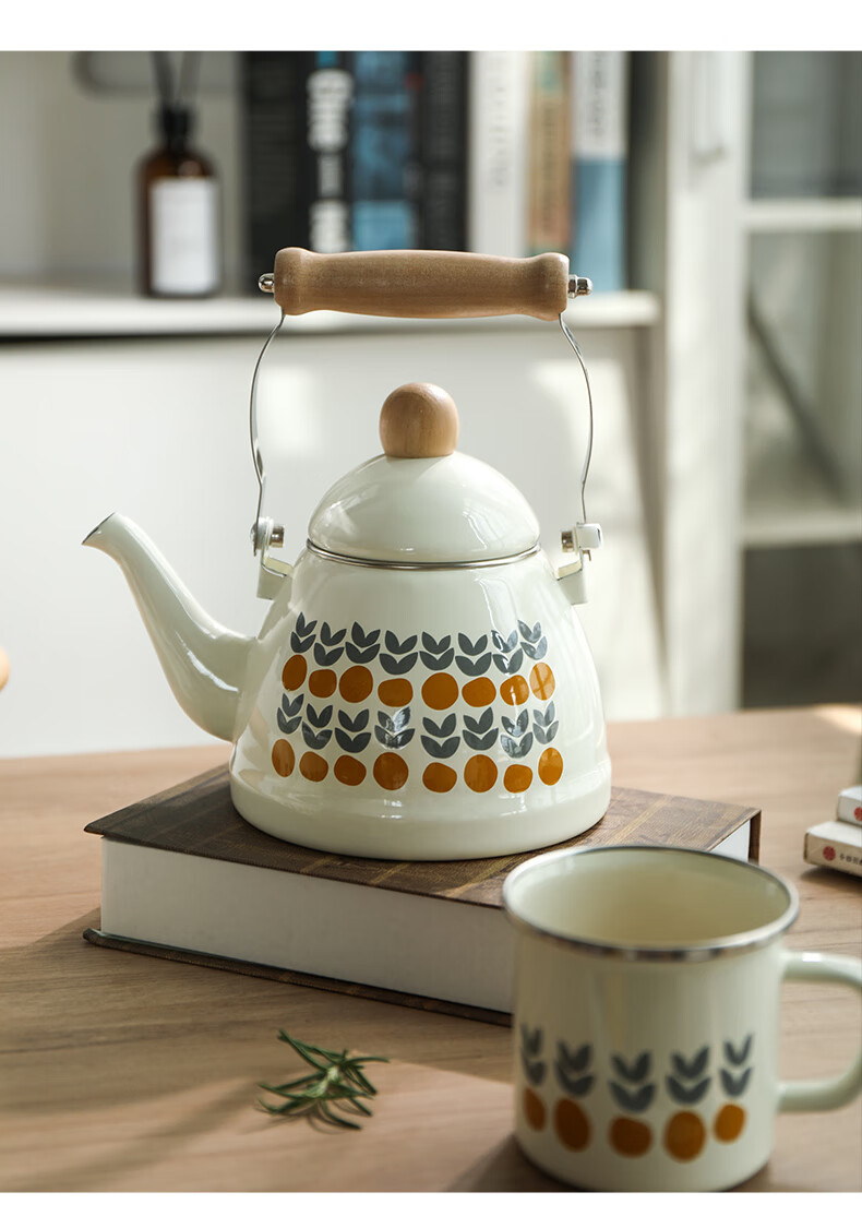 日式复古橘子搪瓷烧水壶冷水壶家用茶壶凉水壶水杯套装ins风一壶一杯