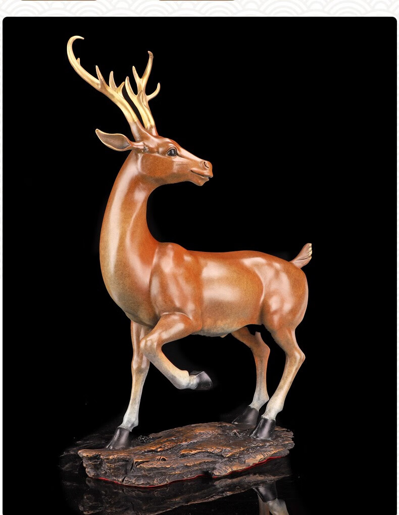 灵明珠宝纯铜鹿摆件福鹿工艺品乔迁礼品彩铜吉祥家居饰品客厅玄关办公