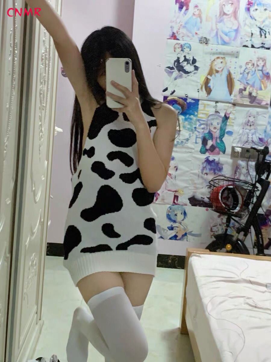 cnmr成人情绪内衣日系少女奶牛高领大露背毛衣制服情趣中长款工口性感