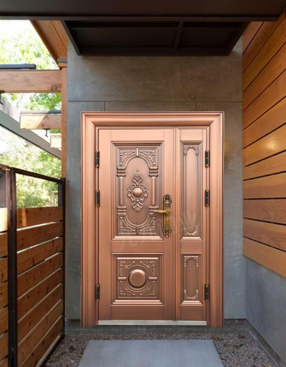 现货甲级防盗门子母门入户门进户门锌合仿铜户外门三七门别墅门迅图