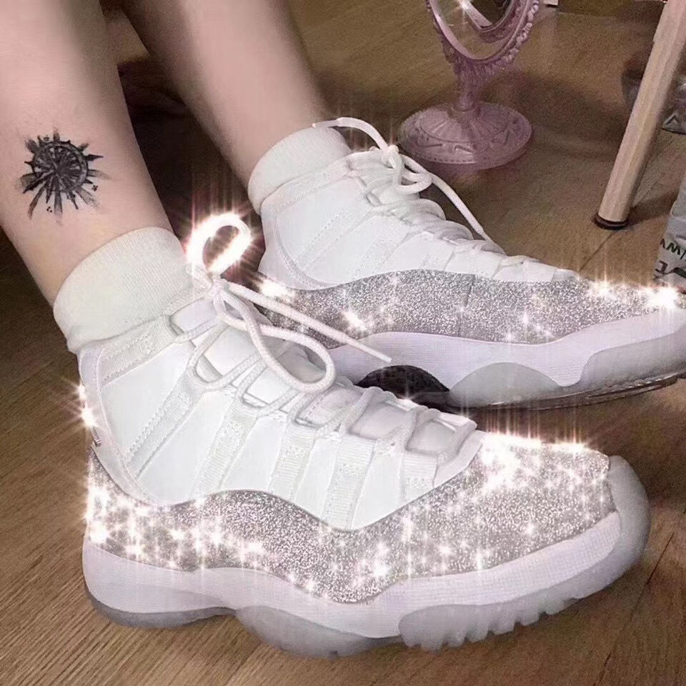 2022新款高帮aj11满天星闪粉银白男女篮球鞋康扣篮运动鞋aj11 黑金 36