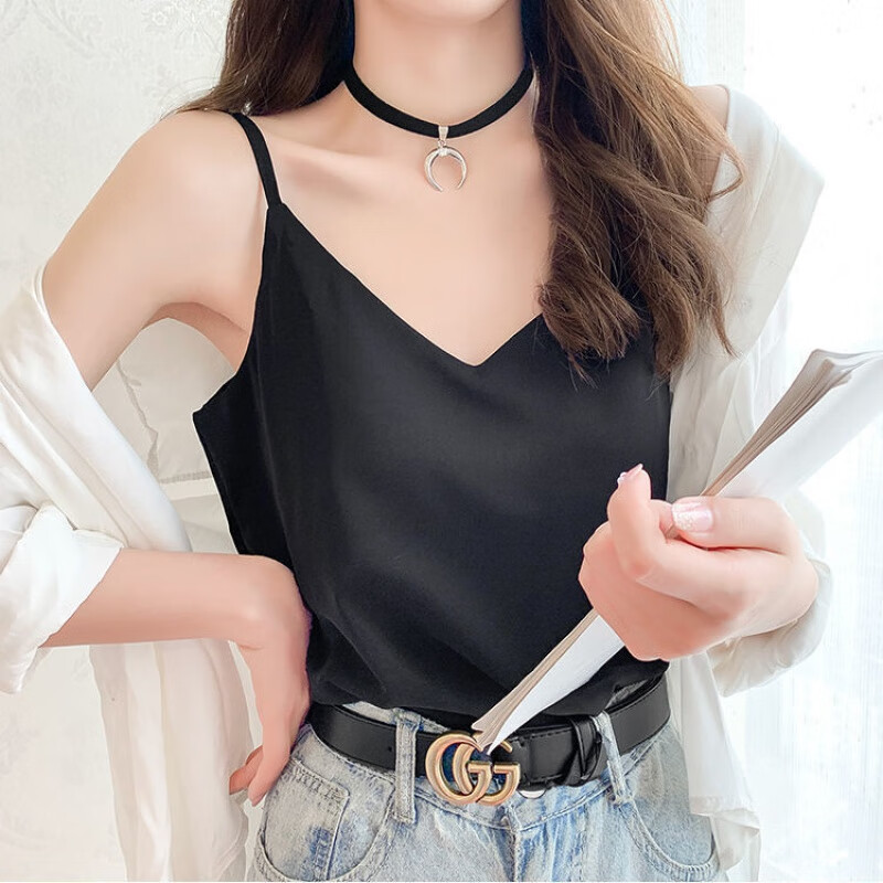 吊带背心女外穿夏季雪纺v字领吊带背心女可调节肩带内搭打底可外穿大