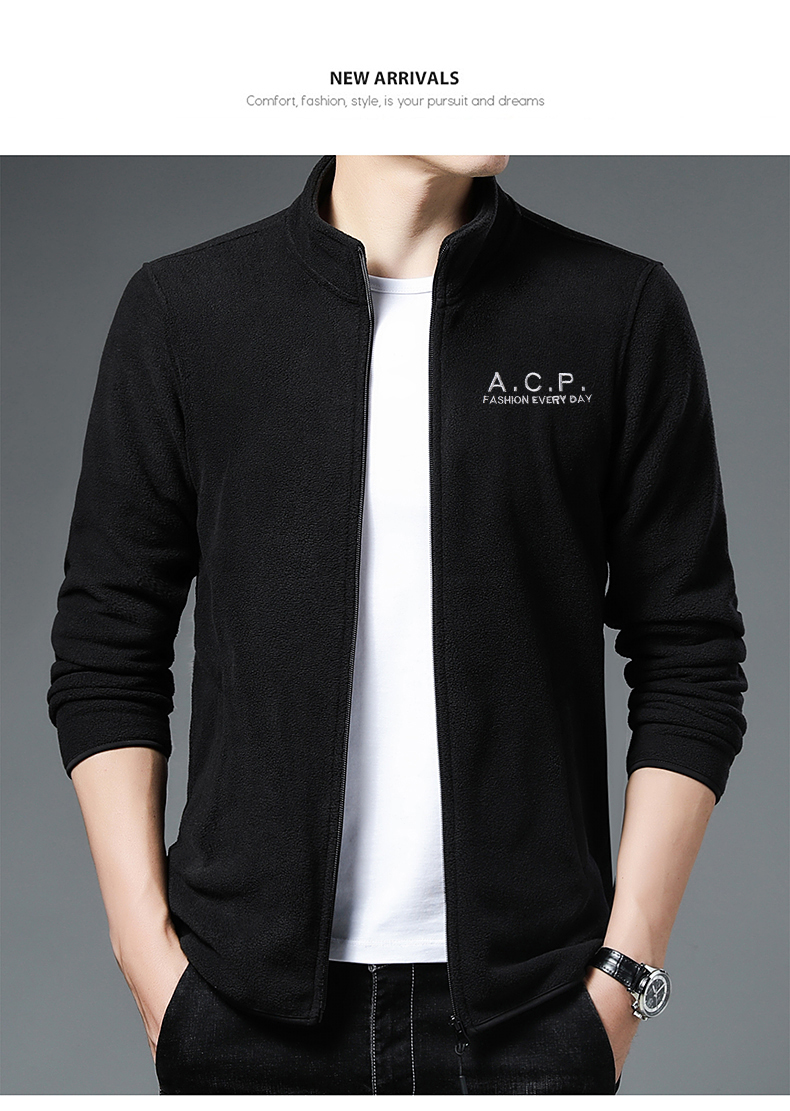 品质甄选富贵鸟男士抓绒衣外套男春秋季爸爸秋装加绒摇粒绒上衣中老年