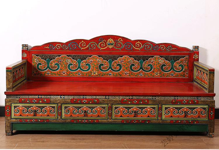 欧式轻奢家具出租屋家具罗汉床新中式罗汉床榆木床榻复古彩漆藏式仿古