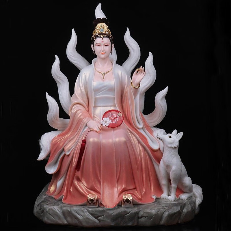2022新 款16寸19寸26寸汉白玉九尾狐仙娘娘神像佛像家用供奉摆件九尾