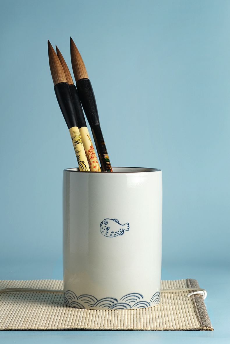 诺诗诺陶瓷多功能笔筒办公桌面收纳桶毛笔收纳盒文房四宝书法用品复古