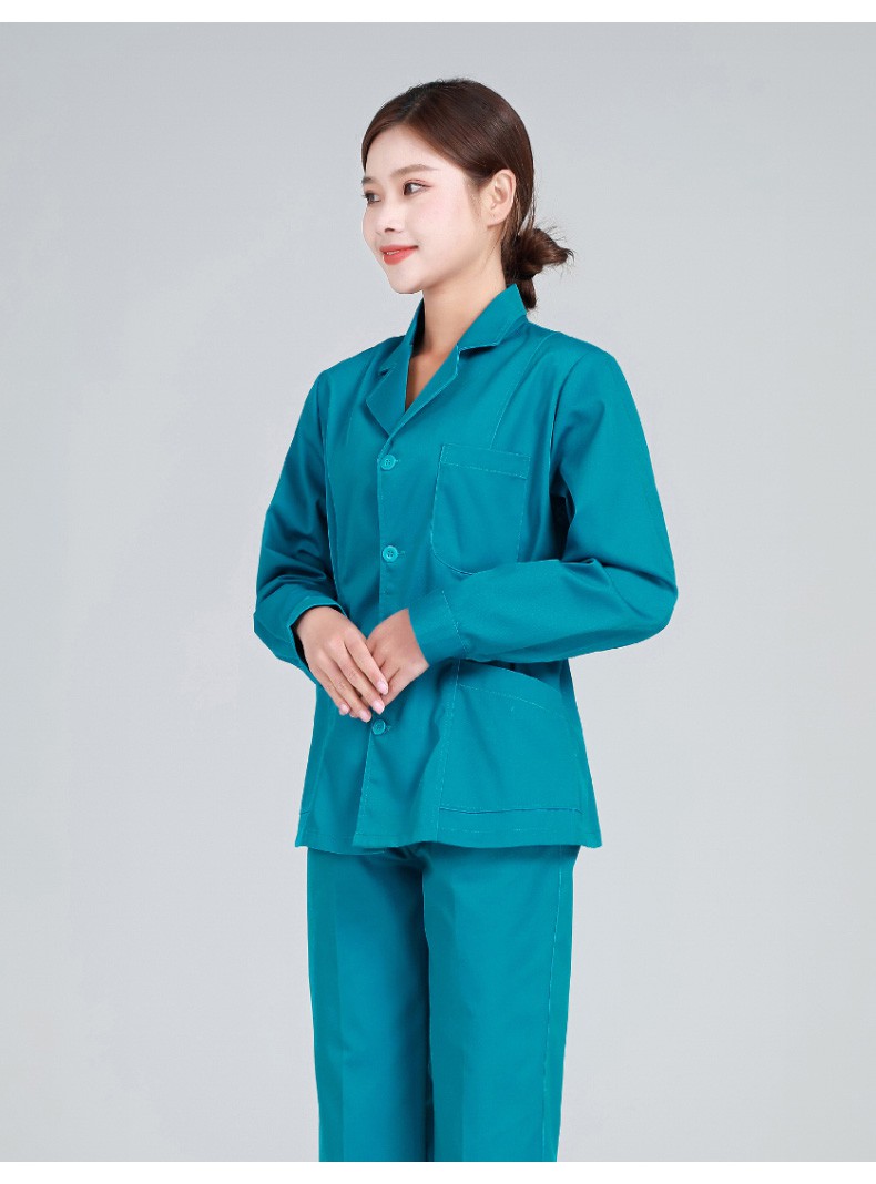 护理员工作服护士服长袖女分体套装湖蓝色大码急诊科短款小褂家政养老