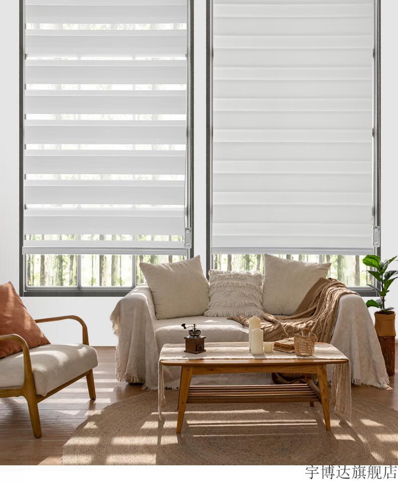 香格里拉柔纱帘三层 cr9柔纱帘卷帘卷拉式窗帘双层百叶 北欧彩虹遮光