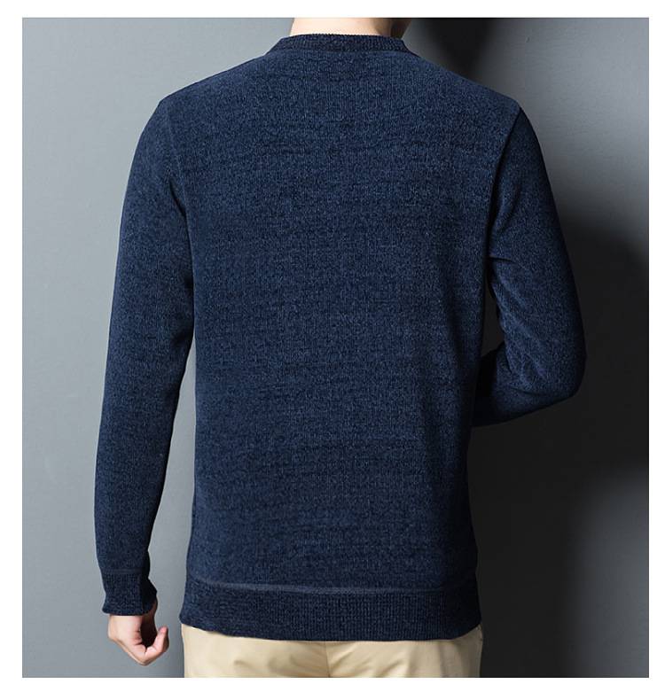 俞兆林男士针织衫雪尼尔羊绒秋加绒毛衣圆领衫冬季加厚男款潮流休闲