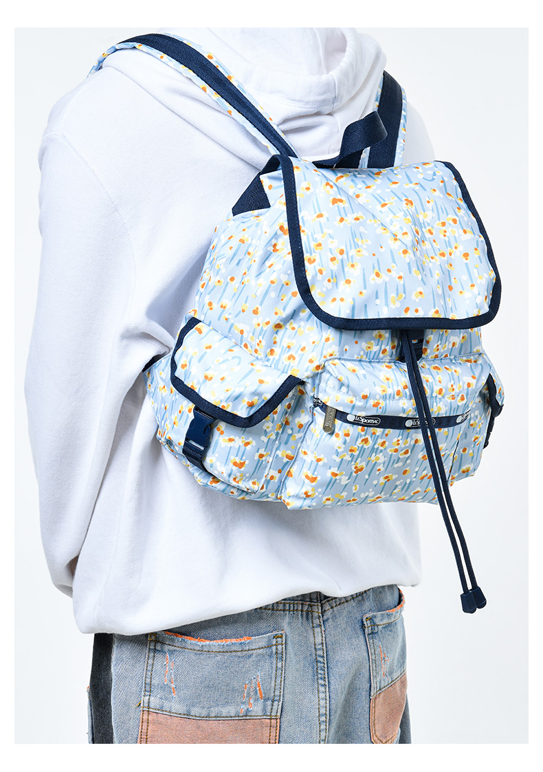 lesportsac乐播诗休闲大容量抽带式双肩包书包女7357短途箱点点碎花