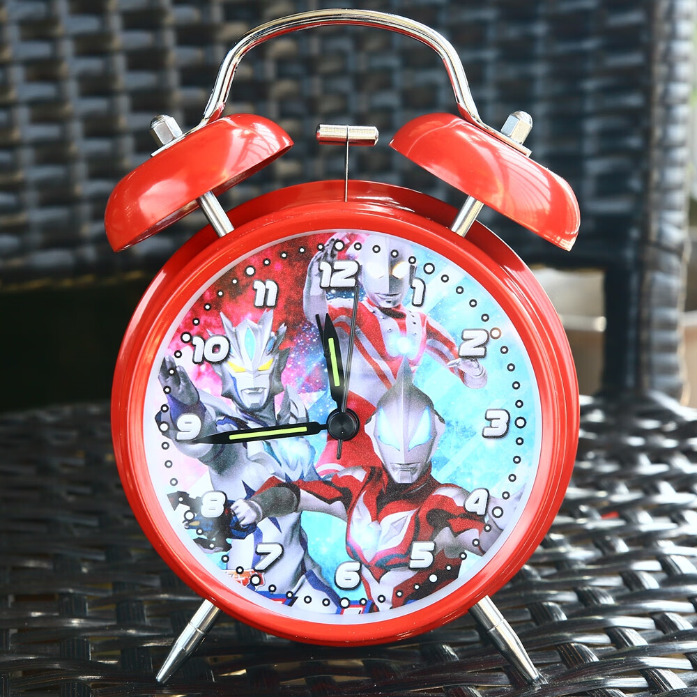 齐飞扬4寸银河赛罗奥特曼超人闹钟超大声打铃卡通儿童动漫文具 黑色