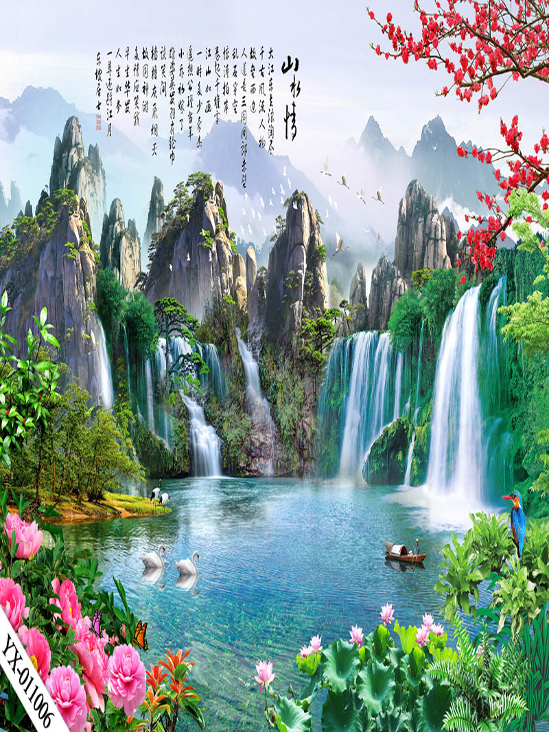 直播背景布3d立体直播间装饰主播竹林山水田园外景快手网红背景墙 米