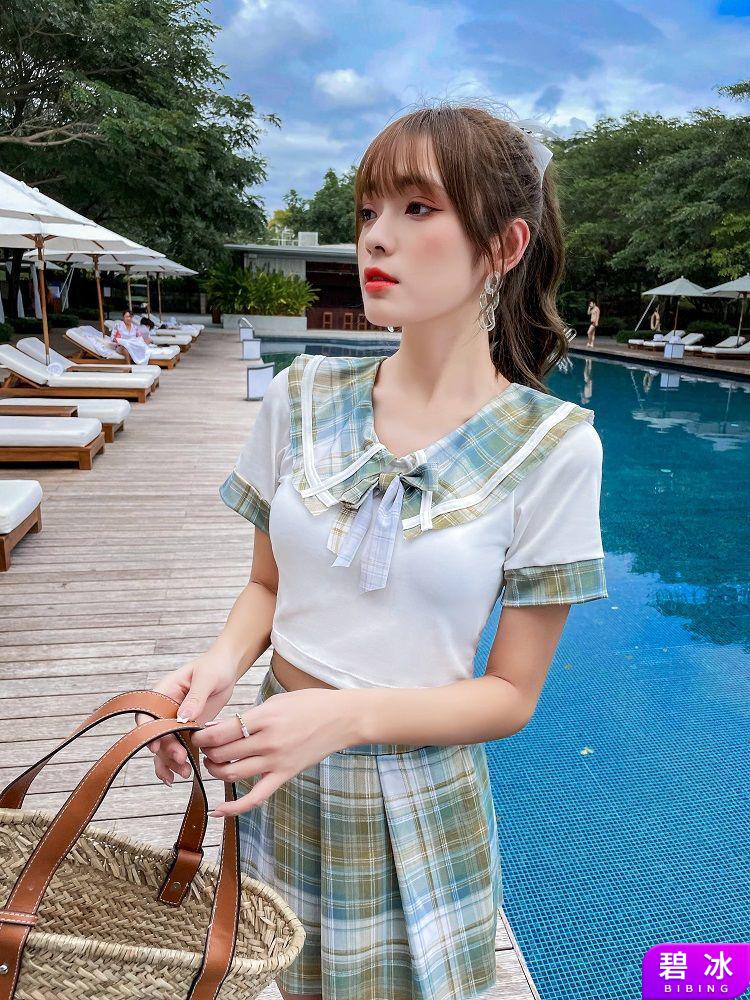jk制服分体泳衣女夏可爱日系网红新款保守裙子显瘦小胸超仙气泳装jk