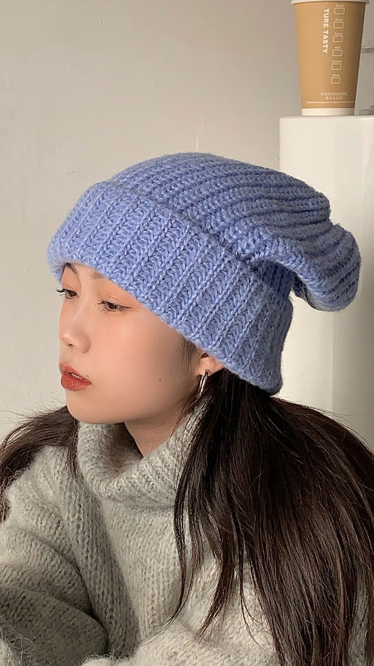 针织帽大头郑多喜适合大头粗线毛线帽大号显脸小针织堆堆帽女冬季保暖