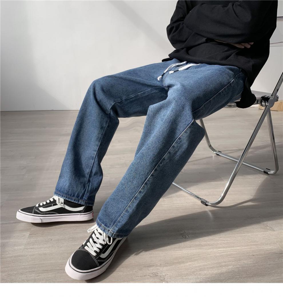 hkcz新品春夏牛仔裤宽松中学生男阔腿裤直筒季长裤子复古色拖地男坠感