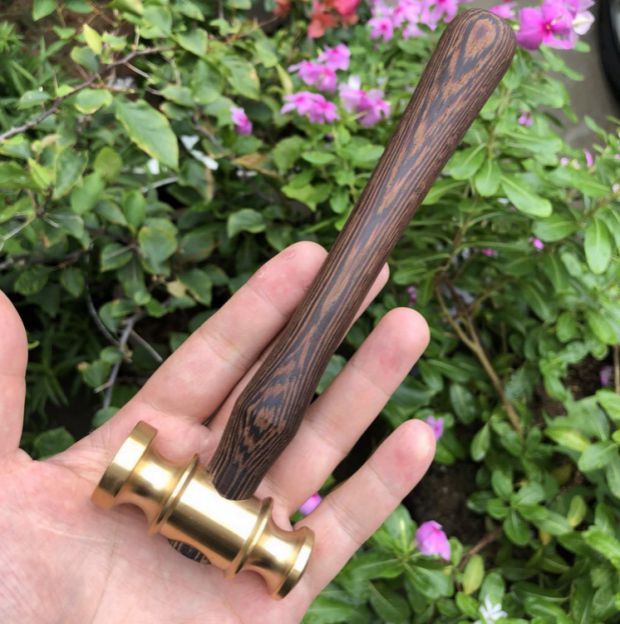 开工法官锤子黄铜镀金装修质量验收大吉文玩皮雕手工木柄厂家直销 黄