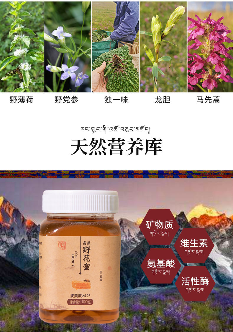 电视同款高原野花蜜500g3瓶天然百花蜜孕妇蜂蜜土蜂蜜高原蜜500g6瓶