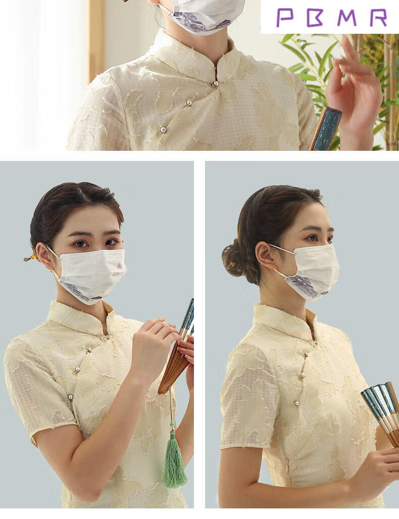 pbmr 特色口罩中国古风口罩女个性印花汉元素国潮创意成人三层防护