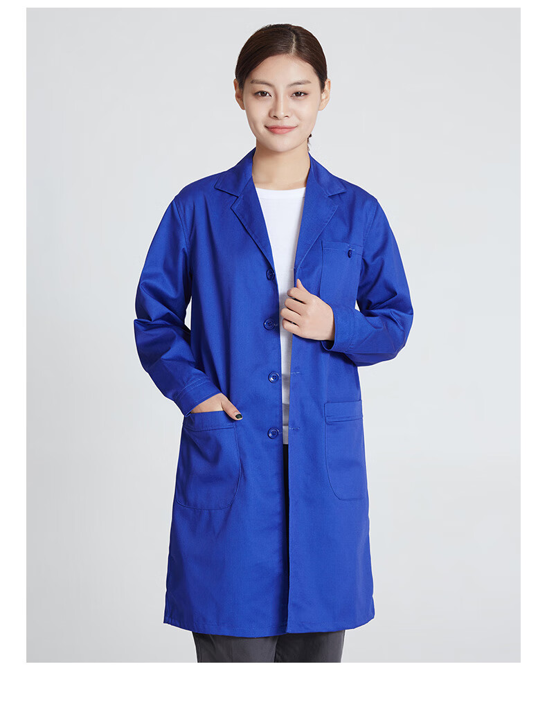 可印制实验室车间工人工衣蓝大褂罩衣防尘工作服刺绣logo长款劳保服