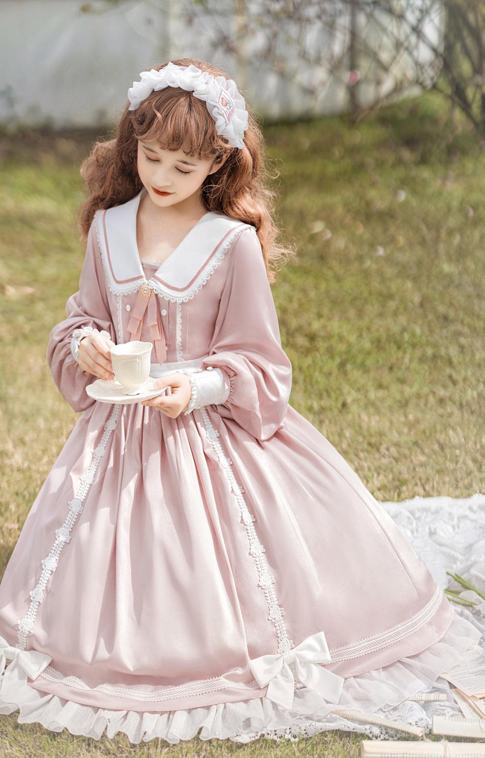 唤伊秋冬lolita浮月情书洛丽塔洋装洛丽塔裙日常公主长袖op连衣裙蓝色