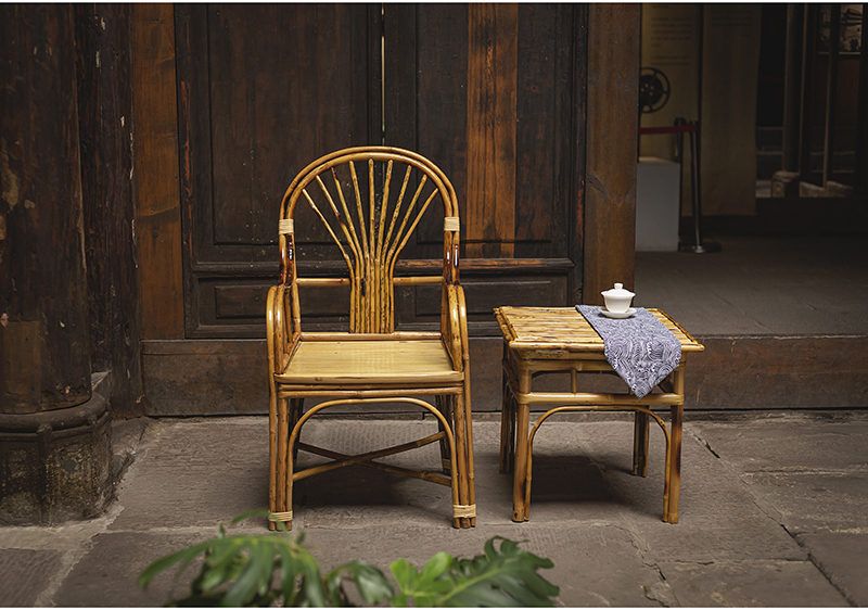 客厅小凳子竹编新中式茶桌椅竹椅子凳子靠背椅手工老式竹编家用茶几小