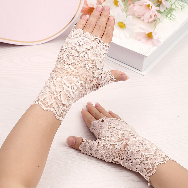 优韵蕾丝防晒遮纹身疤痕冰丝护手臂套无指优雅性感中长薄款女士短手套