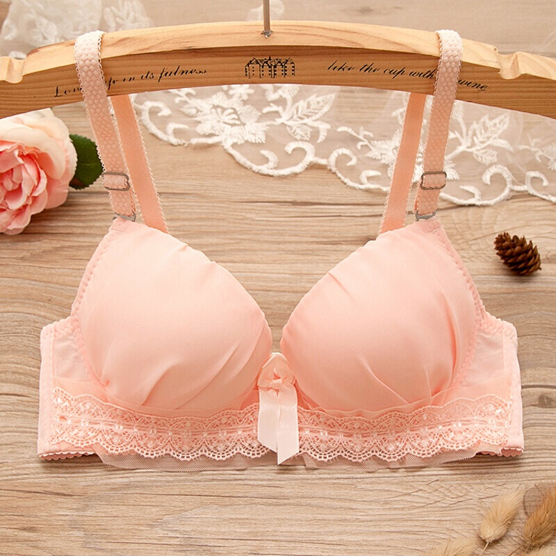 日系学生内衣文胸可爱蕾丝边胸罩薄款模杯软钢圈少女文胸大学生时尚