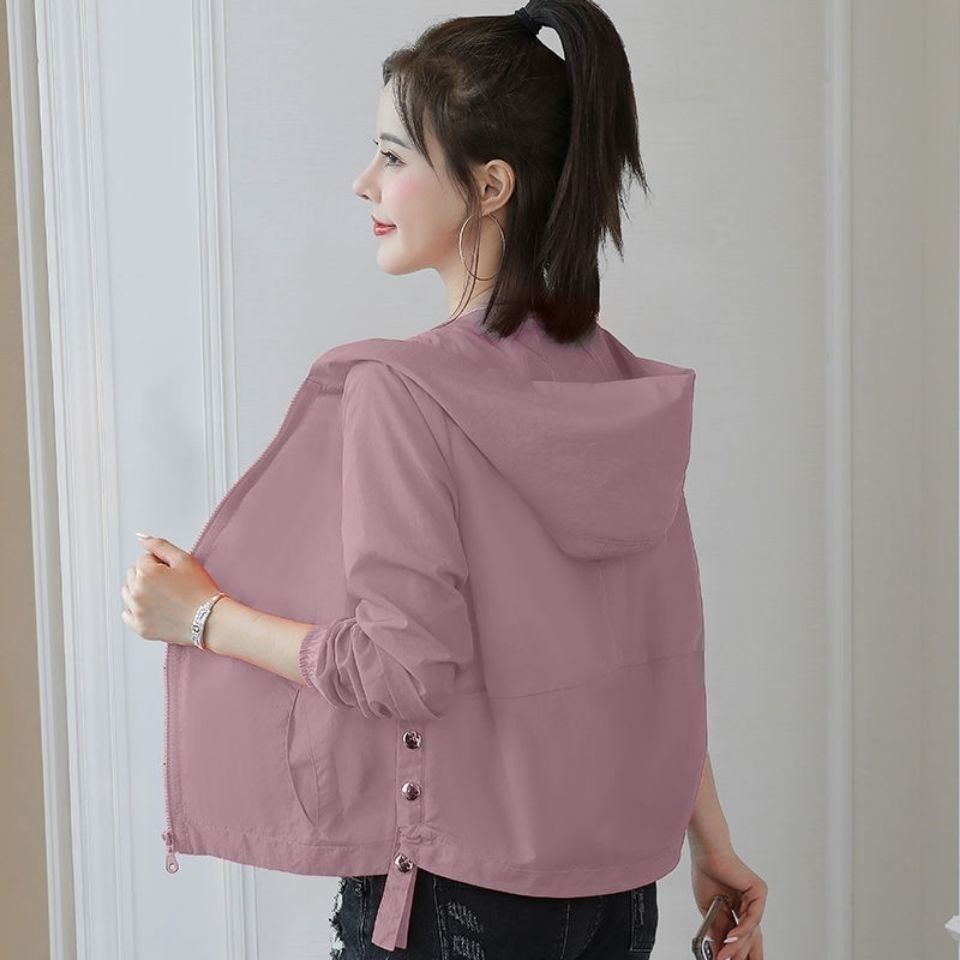 年防晒衣女短款夏季韩版宽松开叉防连帽长袖薄外套女潮联名防嗮服