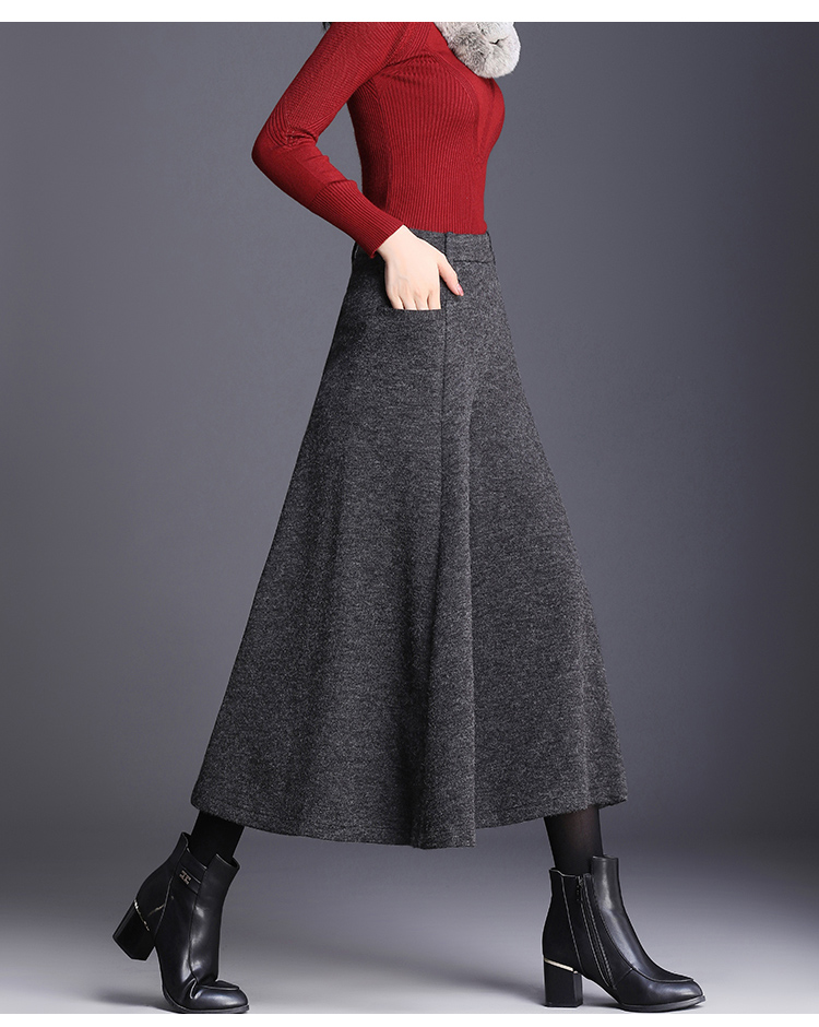 簘蕥小个子中老年人半身裙秋冬款加肥加大裙女毛呢胖m中年妇女妈妈