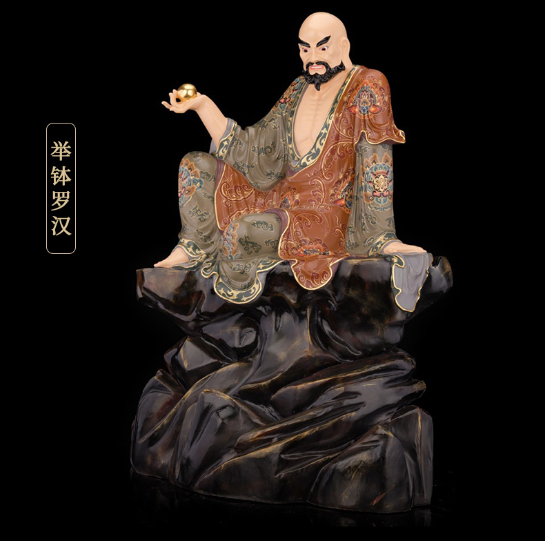 七宝莲 纯铜彩绘十八罗汉佛像寺院供奉十八罗汉铜像一套降龙伏虎摆件