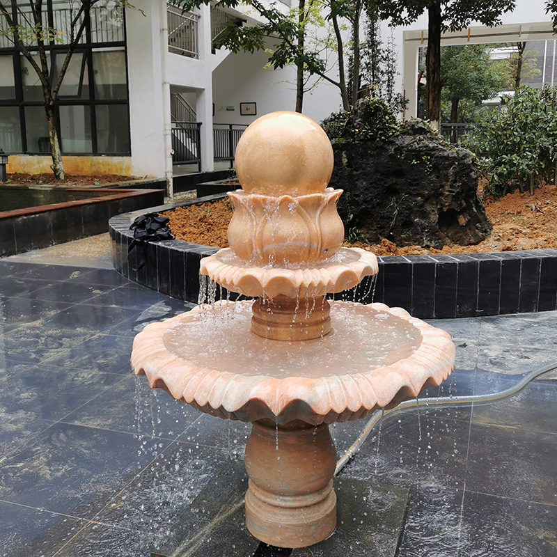 石雕喷泉流水球晚霞红转运球欧式户外庭院别墅装饰汉白玉景观摆件