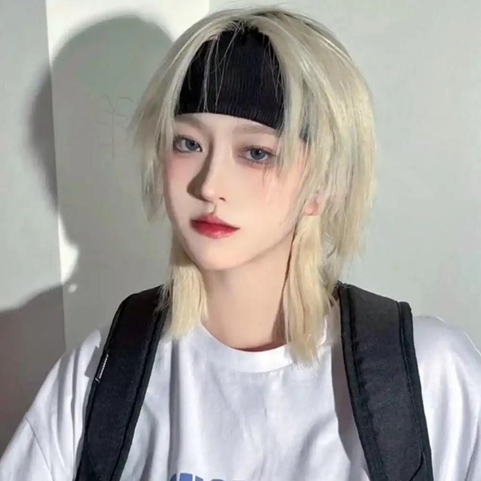 狼尾鲻鱼头假发男女通用中性日系短发蓬松自然韩版帅气全头套自然黑