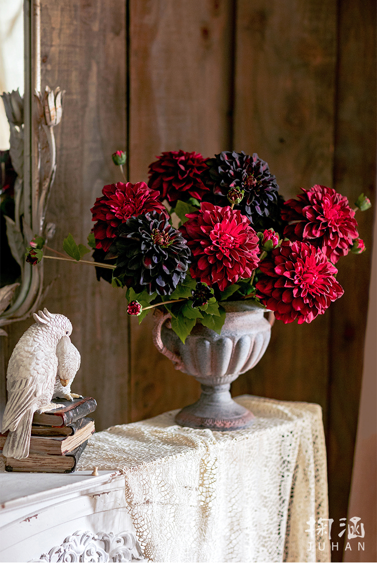 仿真花大丽花假花摆设北欧客厅茶几装饰花束插花摆件婚庆花艺黑紫高75