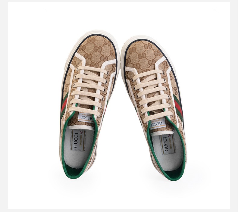 古驰男士低帮休闲鞋 古奇1977系列复古系带低帮板鞋 双g印花帆布运动